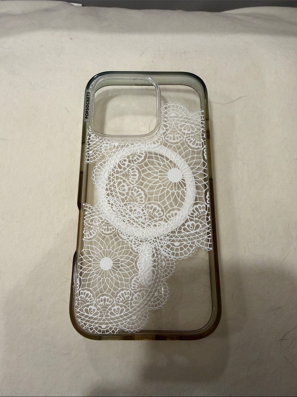 PopSocket Clear Phone Case with White Lace Mandala Design
